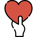 Donate icon with single hand holding red heart
