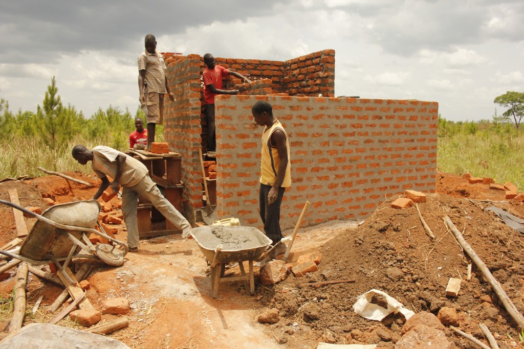 Parents help with the construction