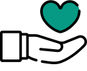 charity icon with hand holding green heart