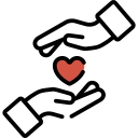 Fundraise icon with hands above and below red heart